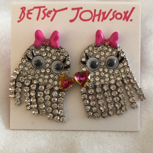 Betsey Johnson Silver Tone Rich Witch Ghost Girl Fringe Drop Earrings NWT - Picture 10 of 12